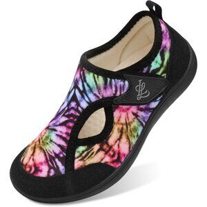 👑Women's Slippers Black Multi Adjustable Arthritis House Shoes Hook and Loop